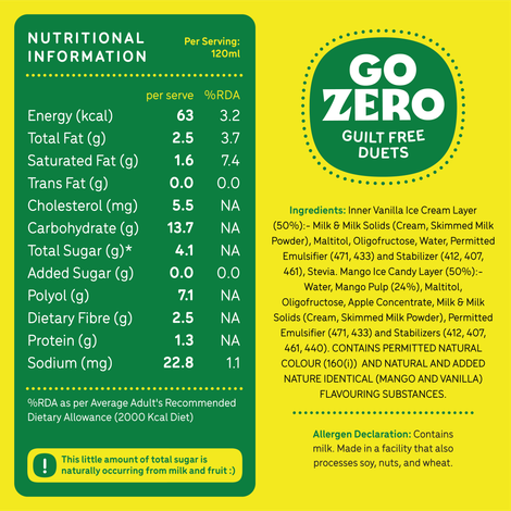 Go Zero Mango Duet Low Calorie Guilt Free Ice Cream Stick