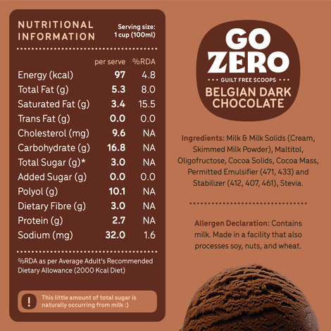 Go Zero Belgian Dark Chocolate Low Calorie Guilt Free Ice Cream Cup