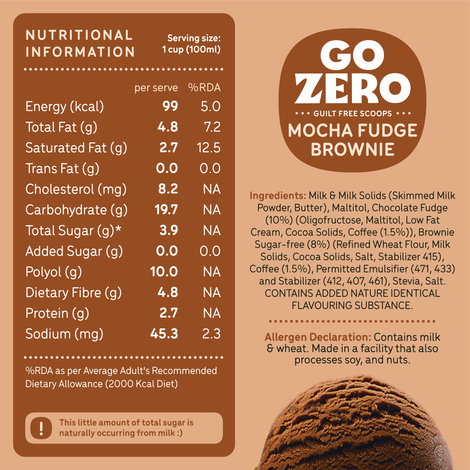 Go Zero Mocha Fudge Brownie Low Calorie Guilt Free Ice Cream Cup