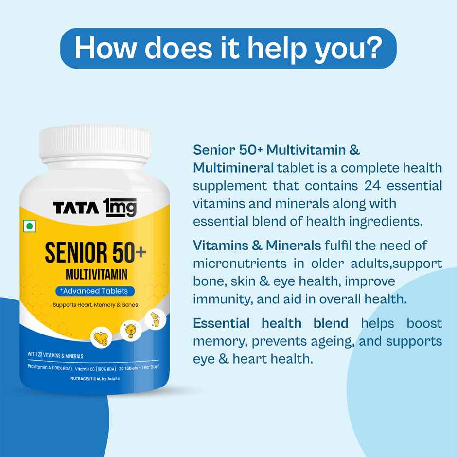Tata 1mg Senior 50 Multivitamin Multimineral Veg Tablet Immunity Strength Overall Health Care