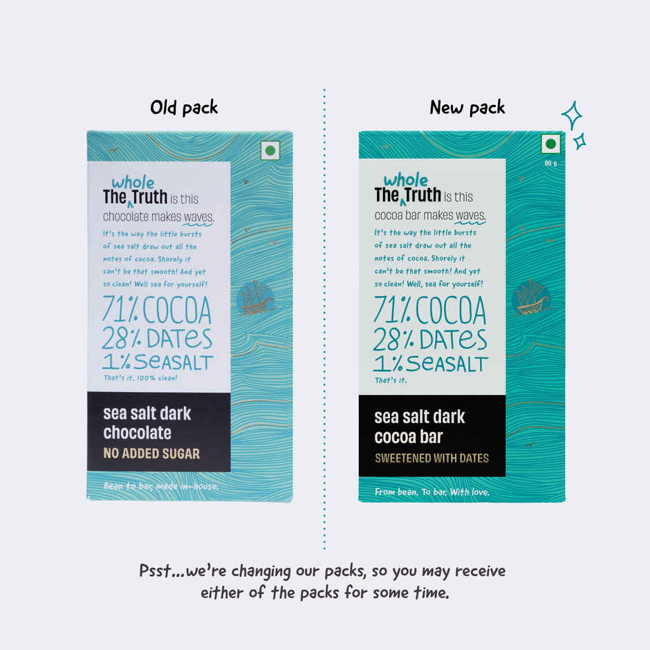 The Whole Truth Dark Cocoa Bar - Sea Salt | 80 g | Sweetened With dates