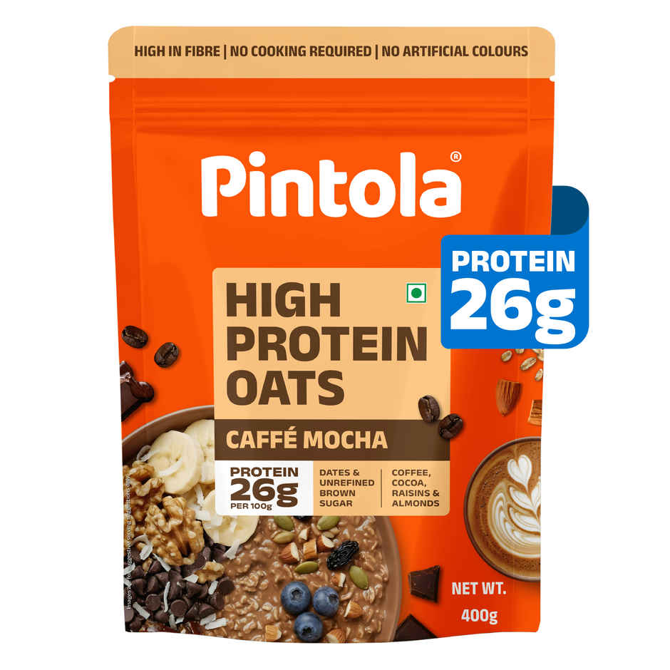Pintola 26g High Protein Oats | Caffe Mocha - No Refined Sugar - With Almonds & Raisins