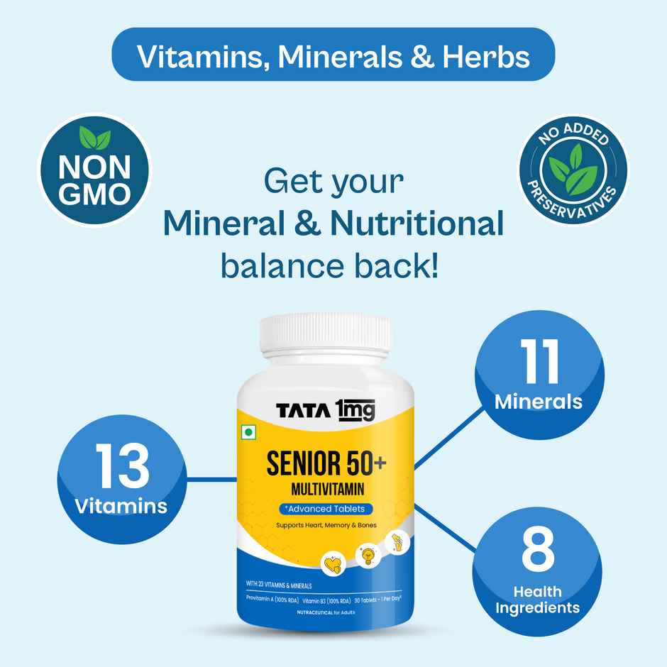 Tata 1mg Senior 50 Multivitamin Multimineral Veg Tablet Immunity Strength Overall Health Care