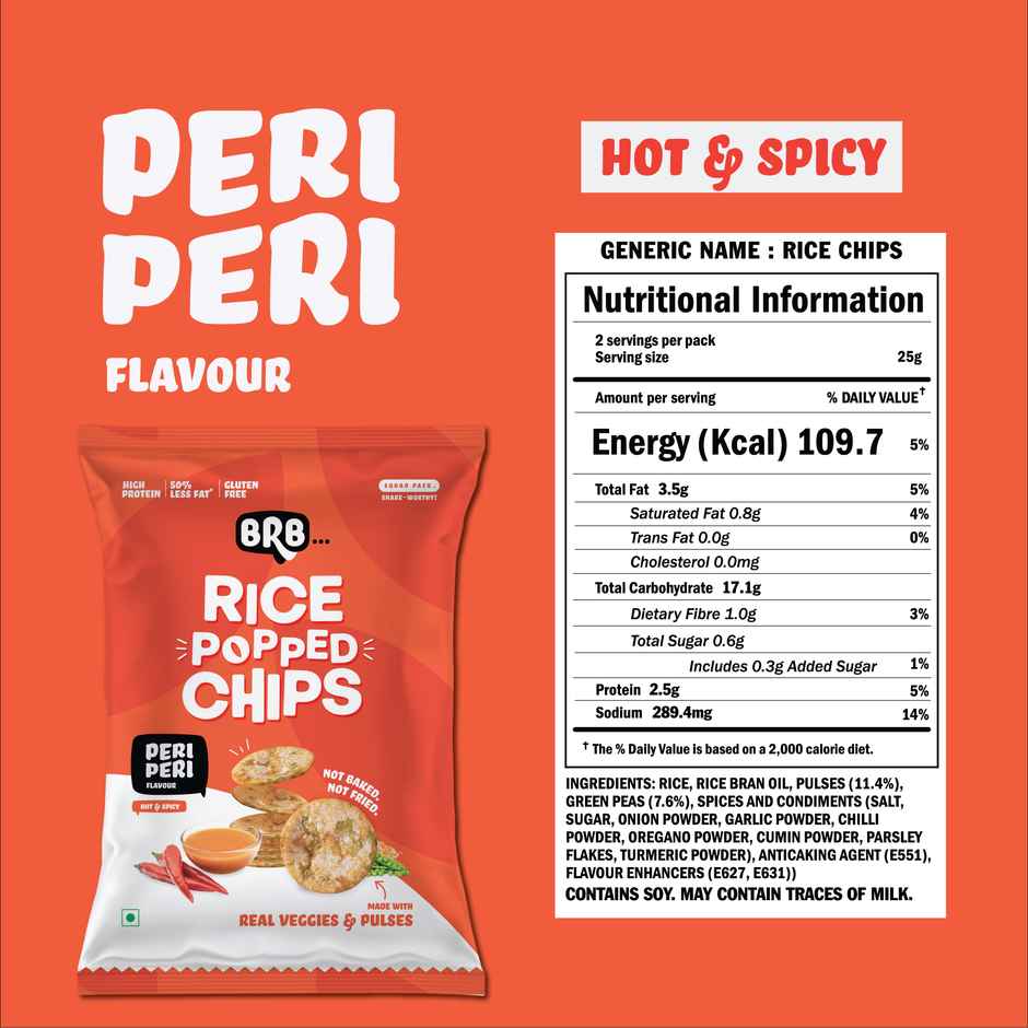 BRB Rice Popped Chips Peri Peri Flavour | Light & Crispy