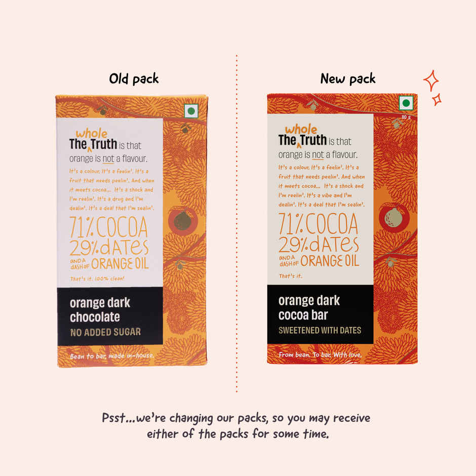 The Whole Truth Dark Cocoa Bar - Orange | 80 g | Sweetened With dates