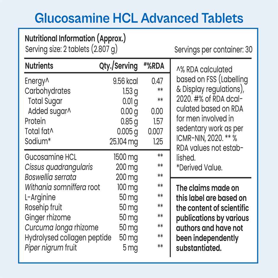 Tata 1mg Glucosamine Hcl Tablet With Boswellia 60 Tablets