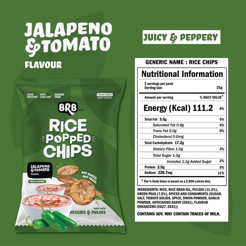 BRB Rice Popped Chips Jalapeno & Tomato Flavour