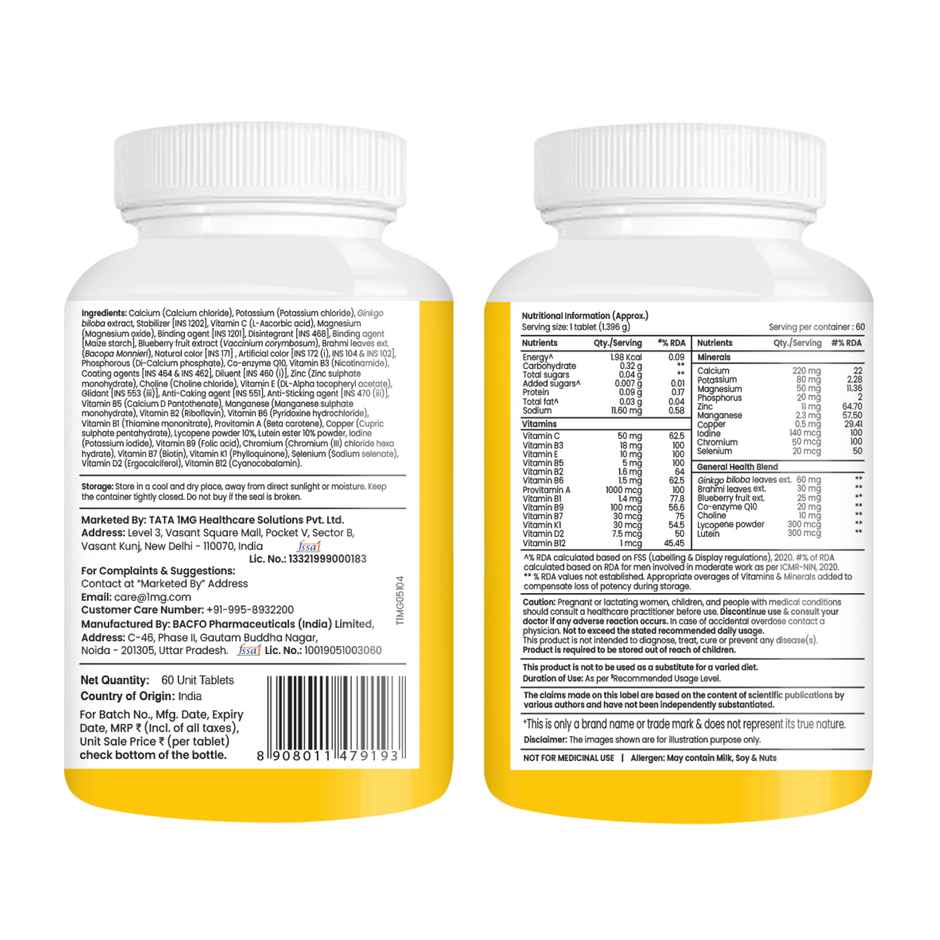 Tata 1mg Senior 50+ Multivitamin Multimineral VEG Tablet With Calcium Pack Of 60