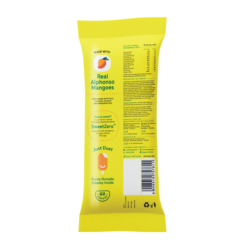 Go Zero Mango Duet Low Calorie Guilt Free Ice Cream Stick