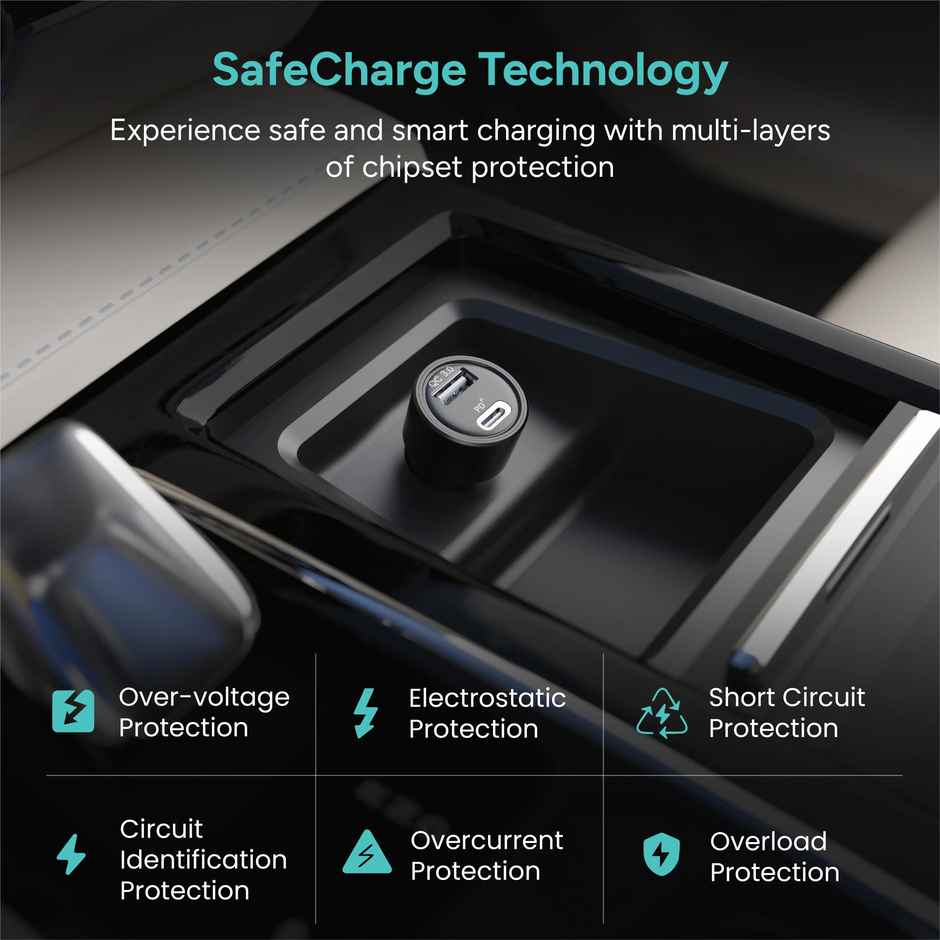 Ambrane 51W Fast Car Charger with Dual Output (usb + Type C) for iPhone & Android Smartphones (C51)