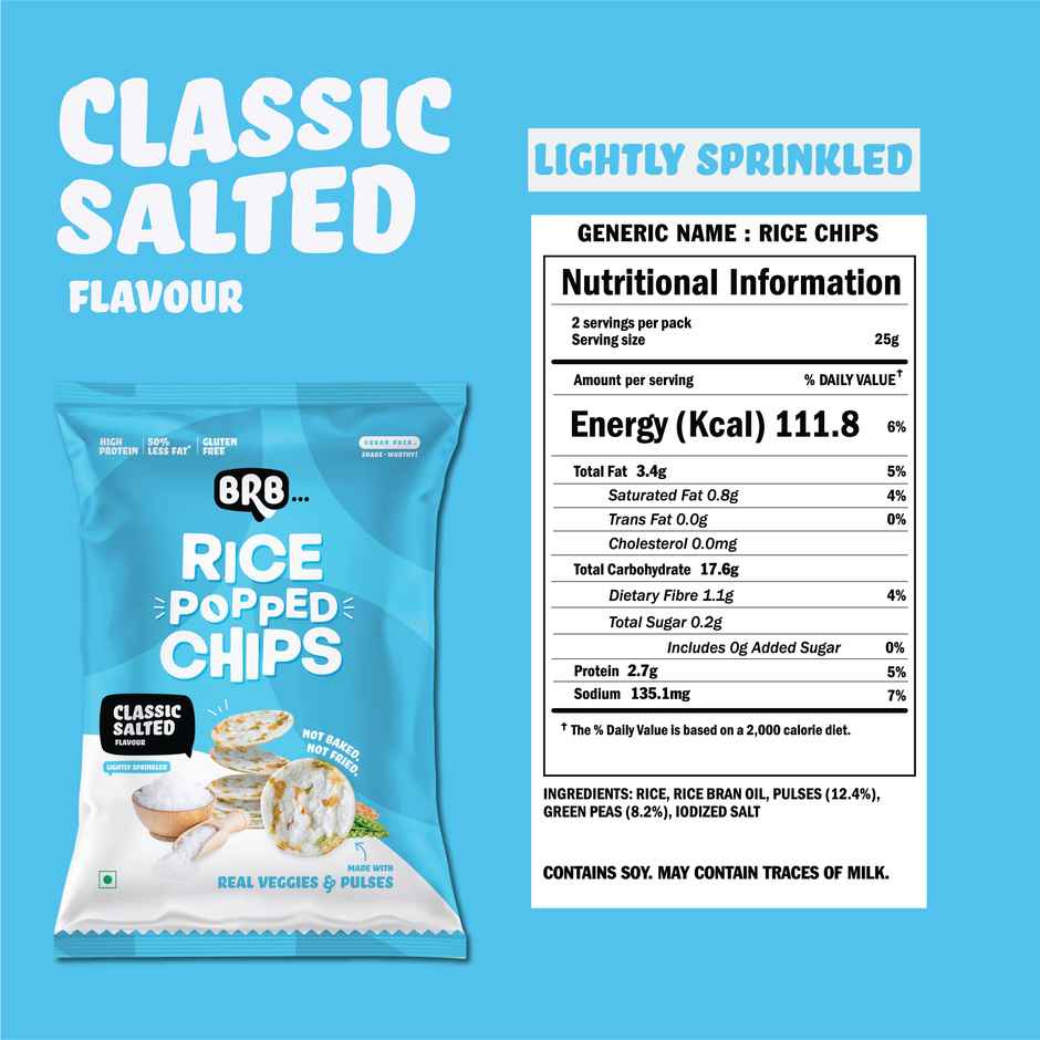 BRB Rice Popped Chips Classic Salted Flavour