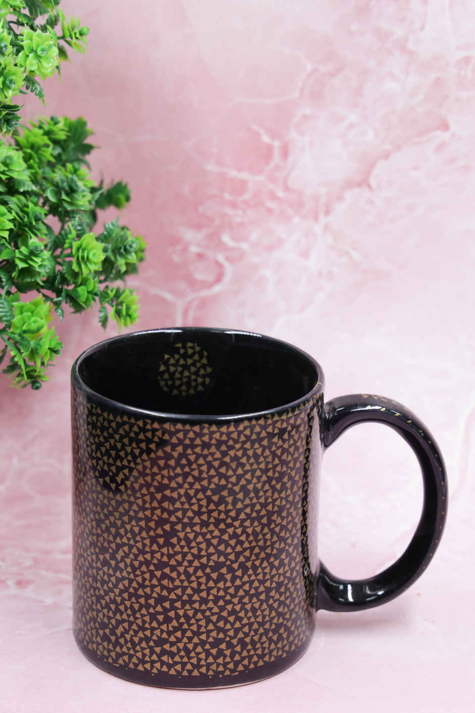 BAY6 Stoneware Solid Milk & Coffee Mugs - Gold & Black Floral - 320 ml