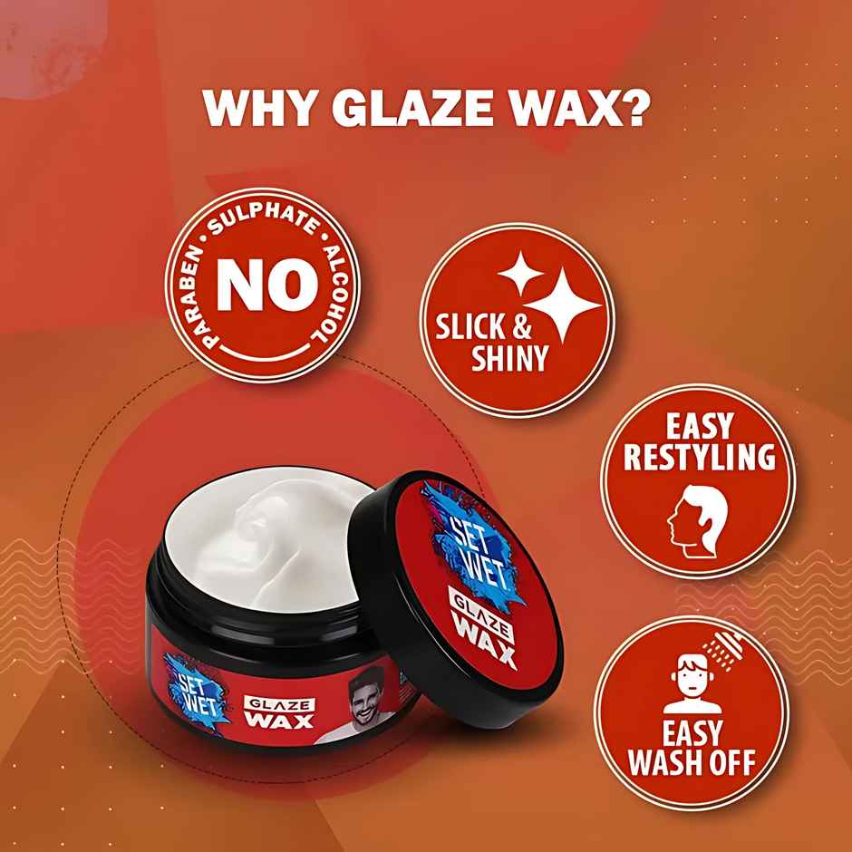 Set Wet Glaze Hair Wax For Men, Shine Look, Strong Hold