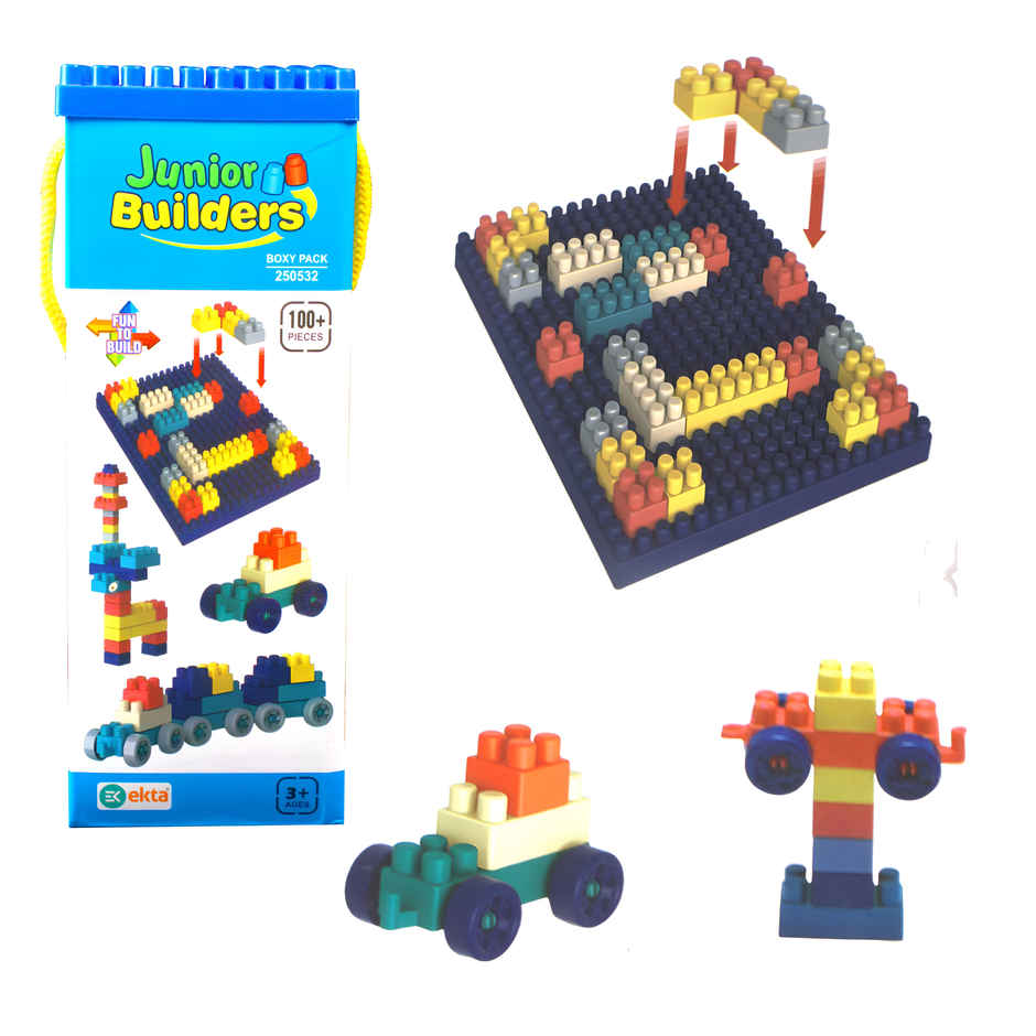 Ekta Junior Builders Building Blocks 100+ Pcs Boxy Pack, Colourful Construction Blocks Set for Kids
