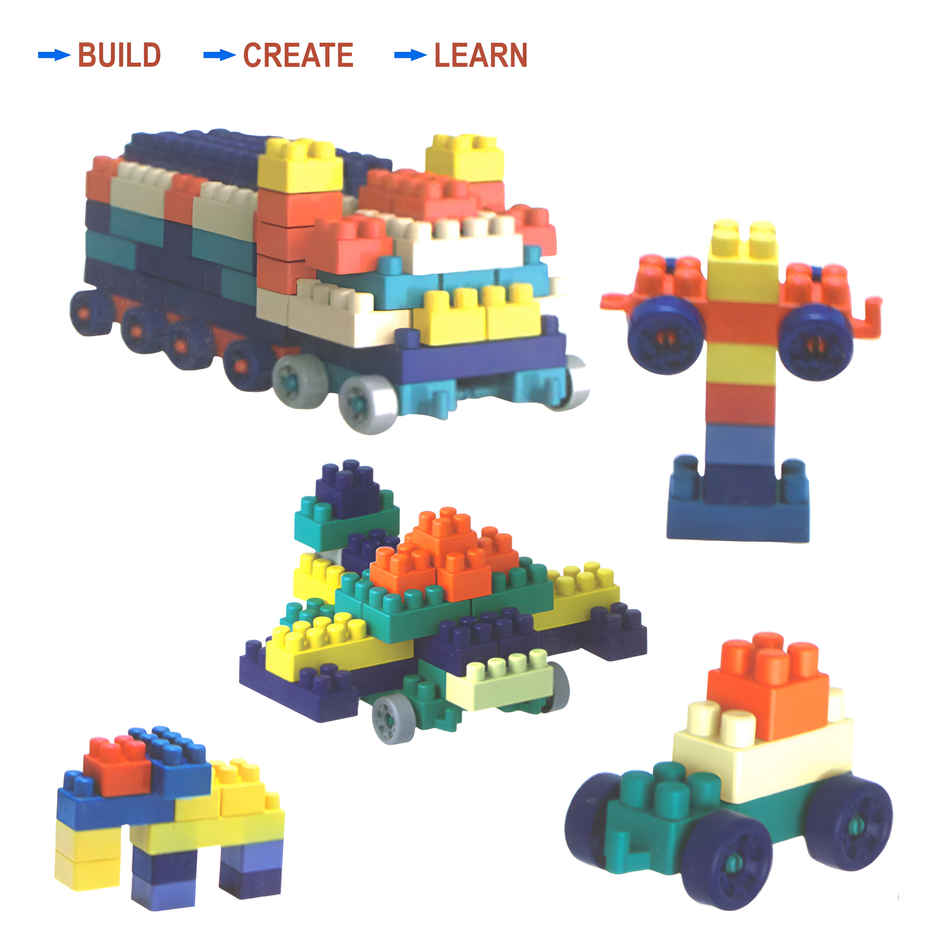 Ekta Junior Builders Building Blocks 100+ Pcs Boxy Pack, Colourful Construction Blocks Set for Kids