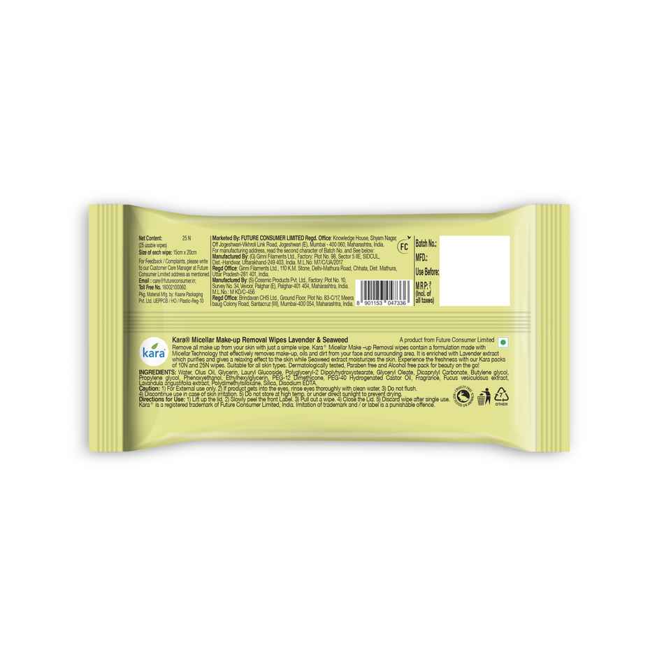Kara Make-Up Removal Wipes Lavender & Seaweed