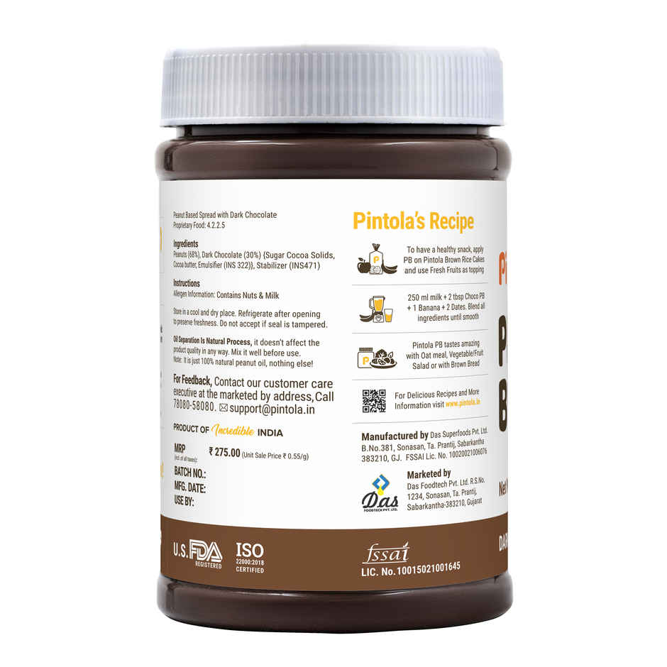 Pintola Peanut Butter Chocolate Flavour Crunchy - 18.6G Protein & 5.2G Dietary Fiber