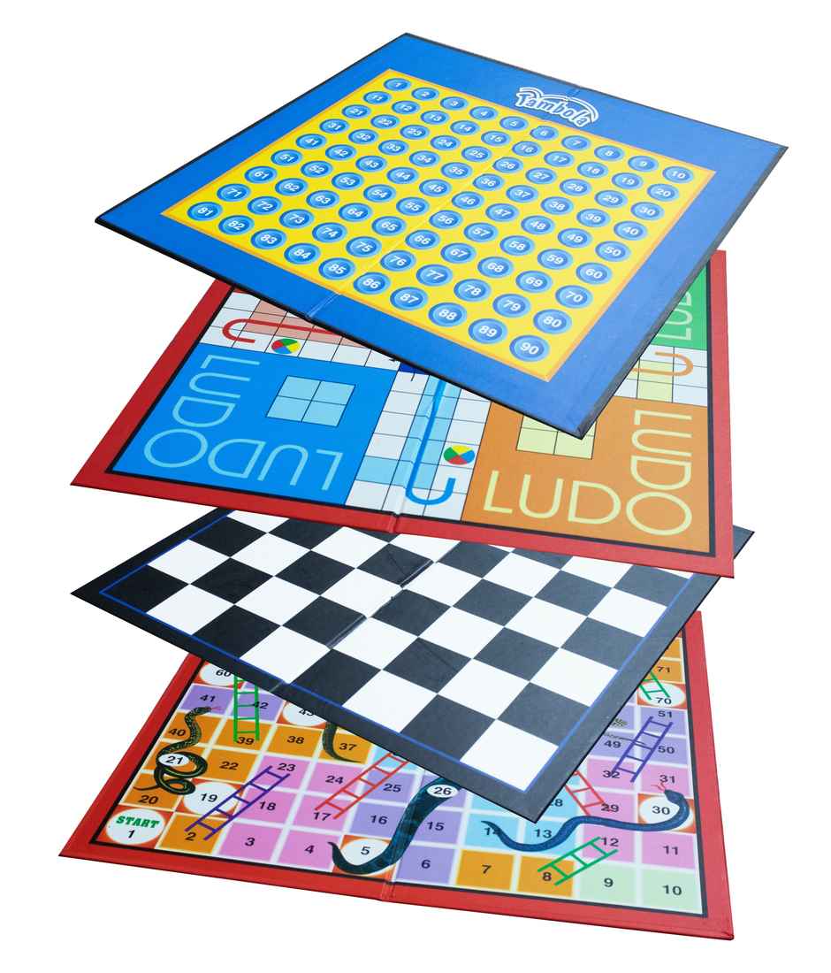 Ekta 4 in 1 Family Strategy Board Games (Tambola,Chess,Ludo & Snakes n Ladders) Family Games