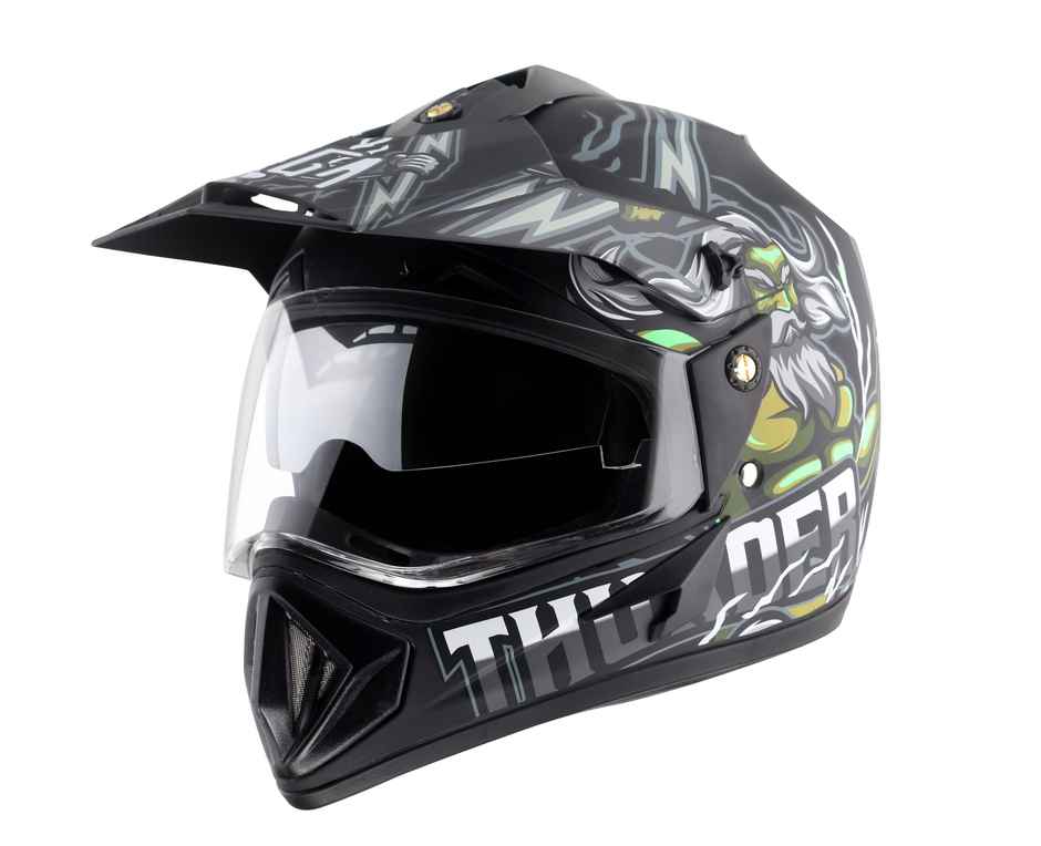 Vega Off Road D/V Thunder Lightweight Full Helmet- Dull Black Grey - M