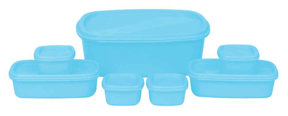 Princeware Store Fresh Container Set of 7 Pcs | 2850 ml-1 Pc |475 ml-2 Pcs |100 ml-4 Pcs Blue