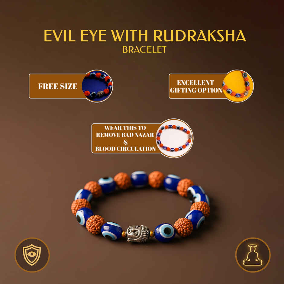 Rudraksha Bracelet with Evil Eye for Spiritual Wear | Svasti