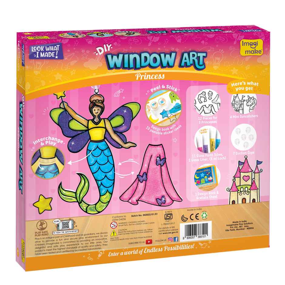 Imagimake DIY Window Art - Princess Glass Painting Kit | Art & Craft Toy Gift for Kids (5+ Years)