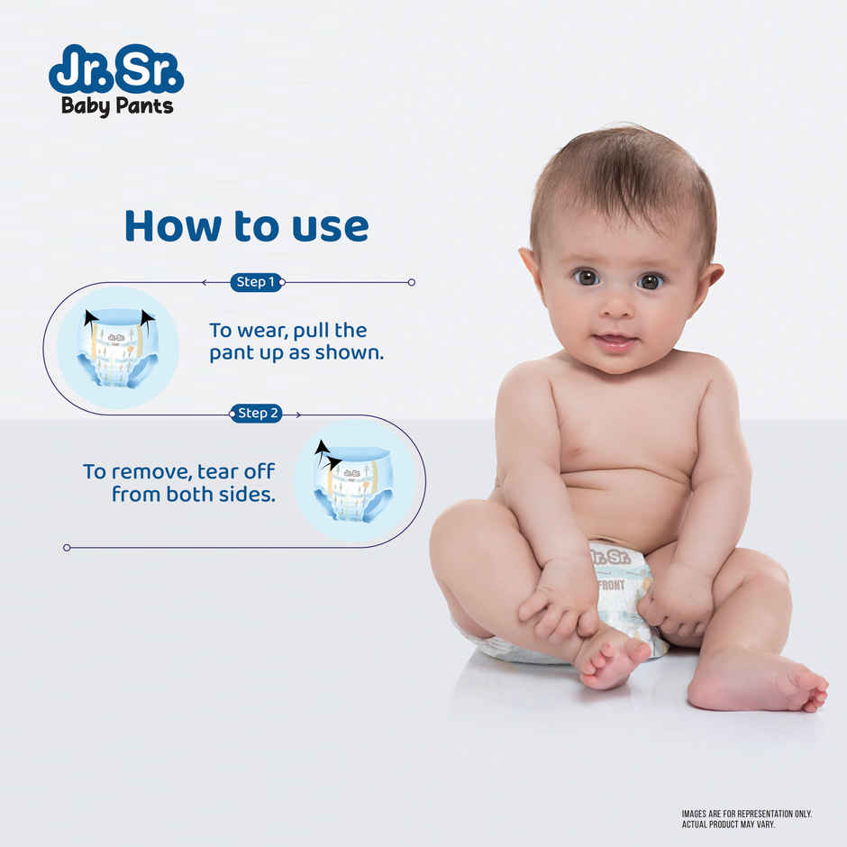 Jr. Sr. Baby Pant Style Diaper | 2XL | 42 pcs | Upto 12 Hours Protection, Wetness Indicator