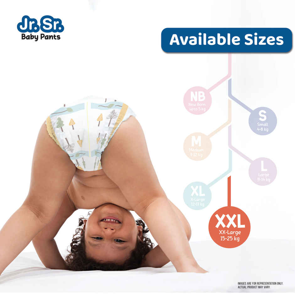 Jr. Sr. Baby Pant Style Diaper | 2XL | 42 pcs | Upto 12 Hours Protection, Wetness Indicator