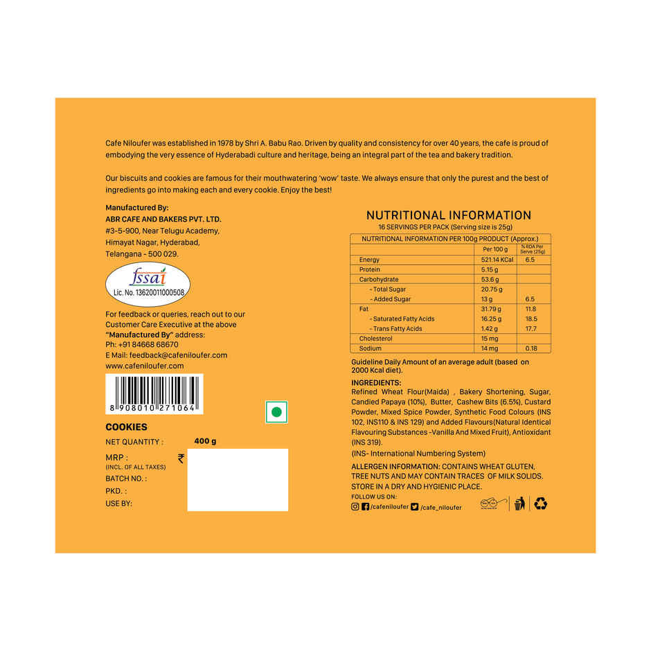 Cafe Niloufer Fruit Biscuits Rich in Tutti-Frutti & Crunchy Cashews