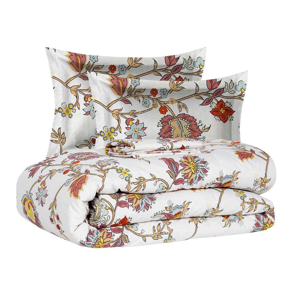 Dream Living California 4 Pcs Comforter Set Printed Reversible Super Soft Satin Finish Micropeach | White