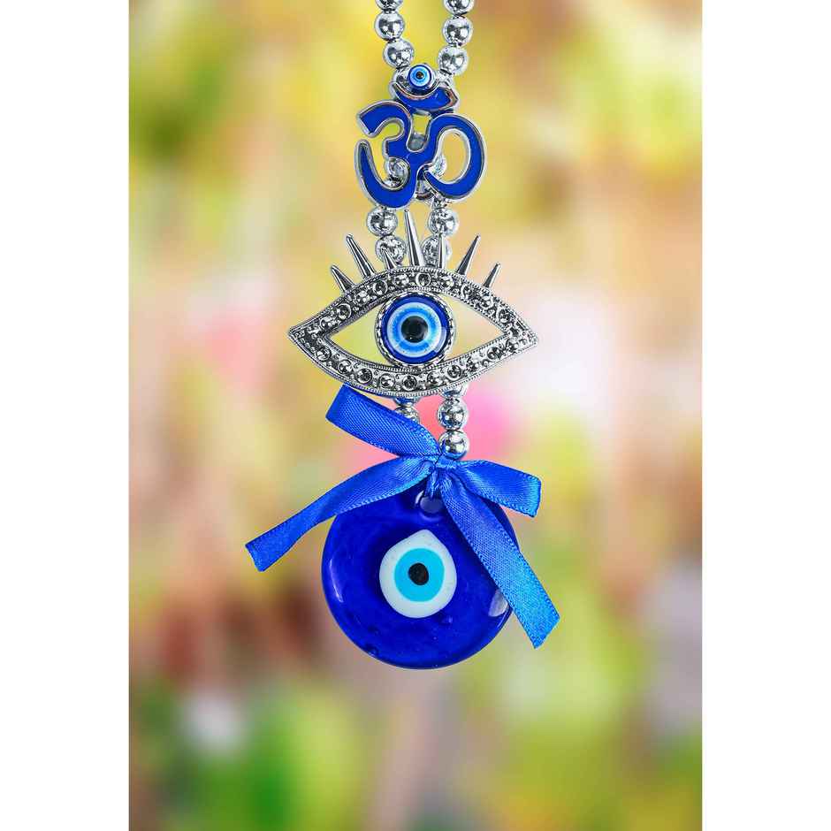 HINDCRAFT Om Evil Eye Hanging Blue Pendant Spiritual Protection Amulet for Home and Car
