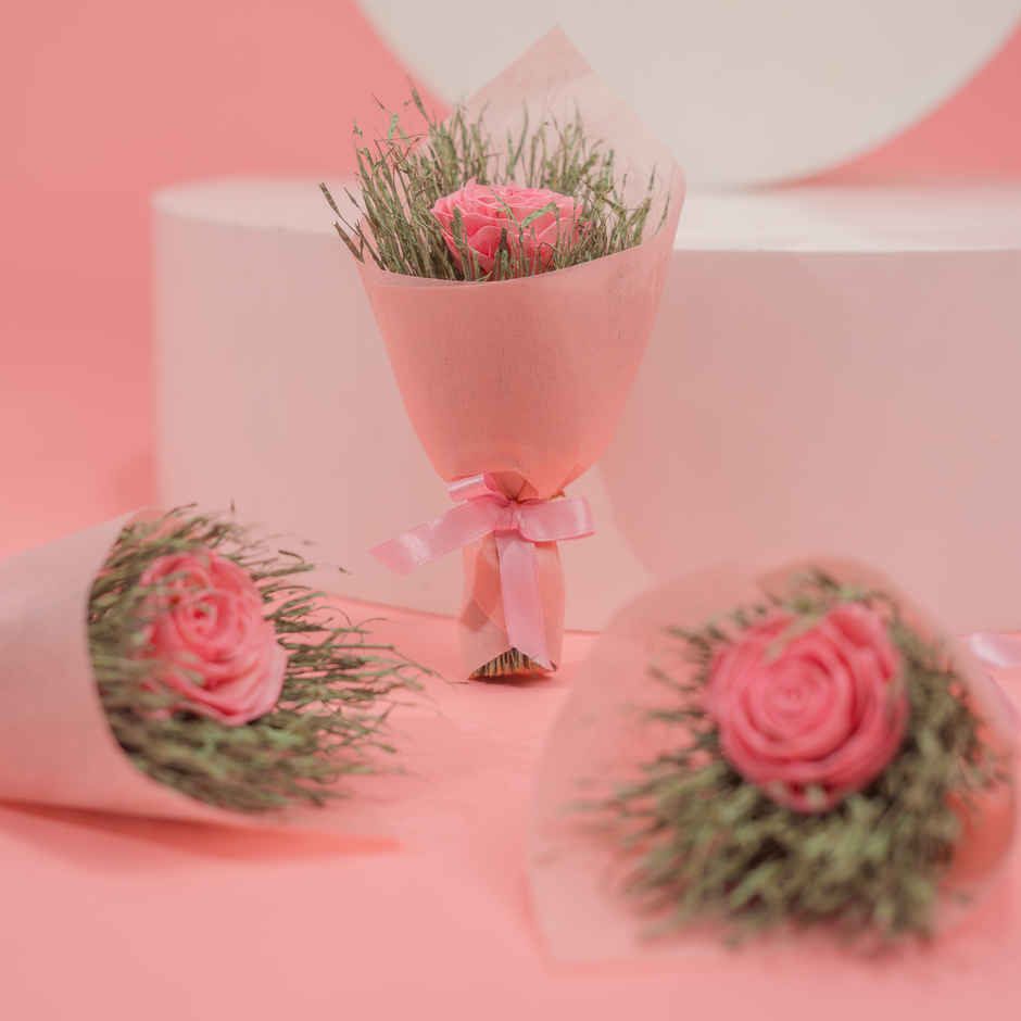 Single Pink Rose Dried Flowers Bouquet | Rooted