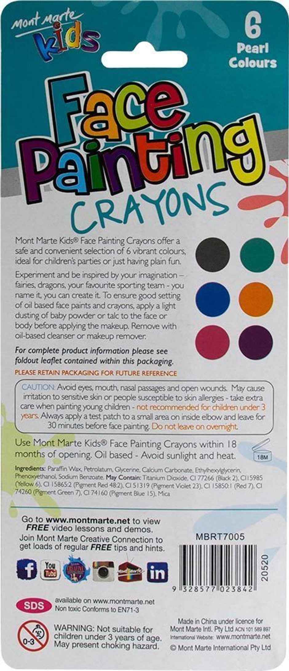 Mont Marte Kids Face Painting Nail Crayons - Pearl