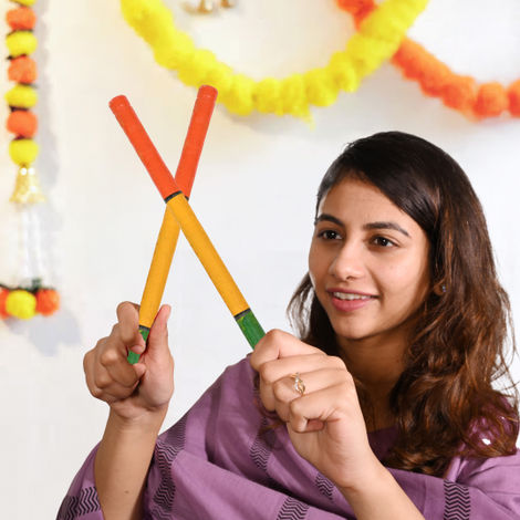 Navratri Wooden Dandiya Sticks | Traditional Garba Dandia Sticks | One Size | Satvik