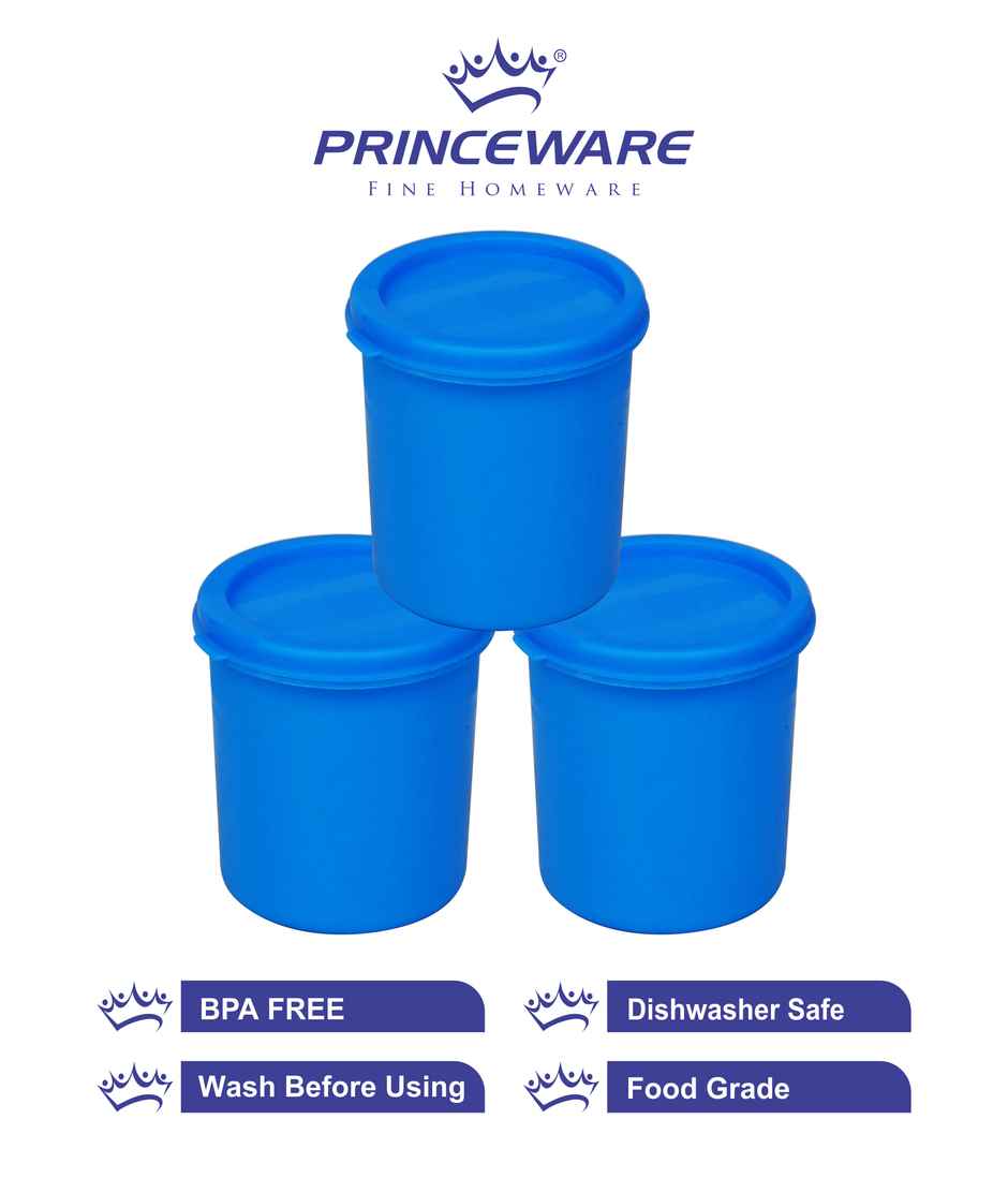 Princeware Store Fresh Tall Container Set of 3 Pieces 250 ml Each- Blue