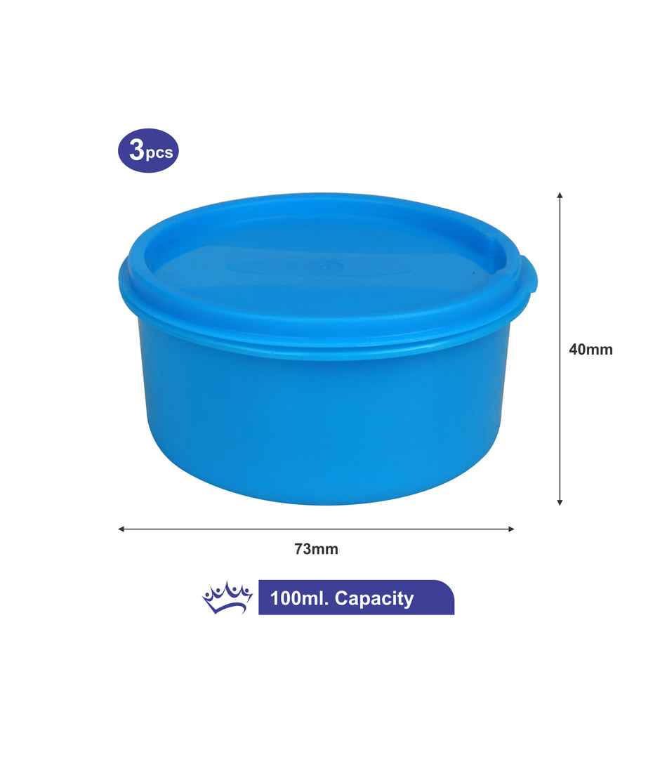 Princeware Store Fresh Round Container Set of 3 Pcs | 100 ml Each Blue