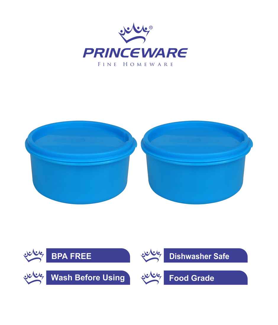 Princeware Store Fresh Round Container Set of 2 Pieces 650 ml Each- Blue Combo