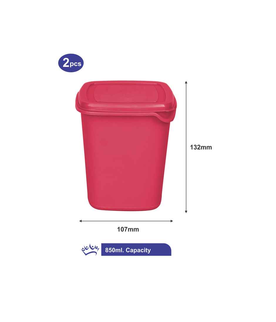 Princeware Pilot Kitchen Storage Container Set of 2 Pcs | 850 ml Each- Pink
