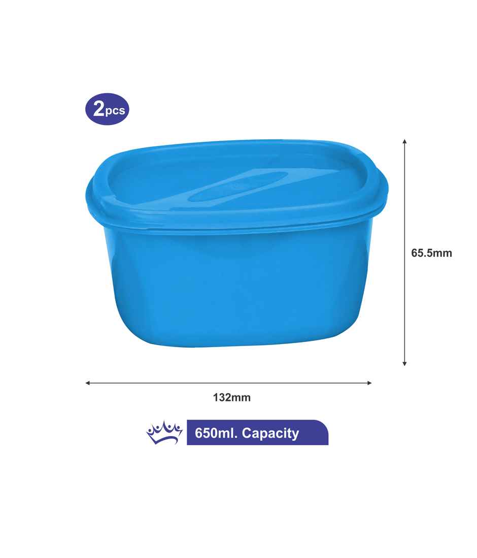 Princeware Store Fresh Square Container Set of 2 Pieces 650 ml Each- Blue
