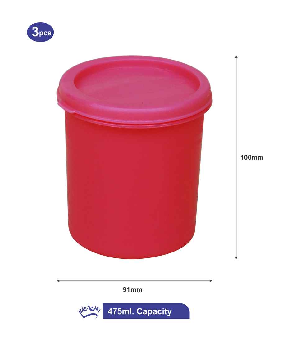 Princeware Store Fresh Tall Container Set of 3 Pieces 475 ml Each- Pink