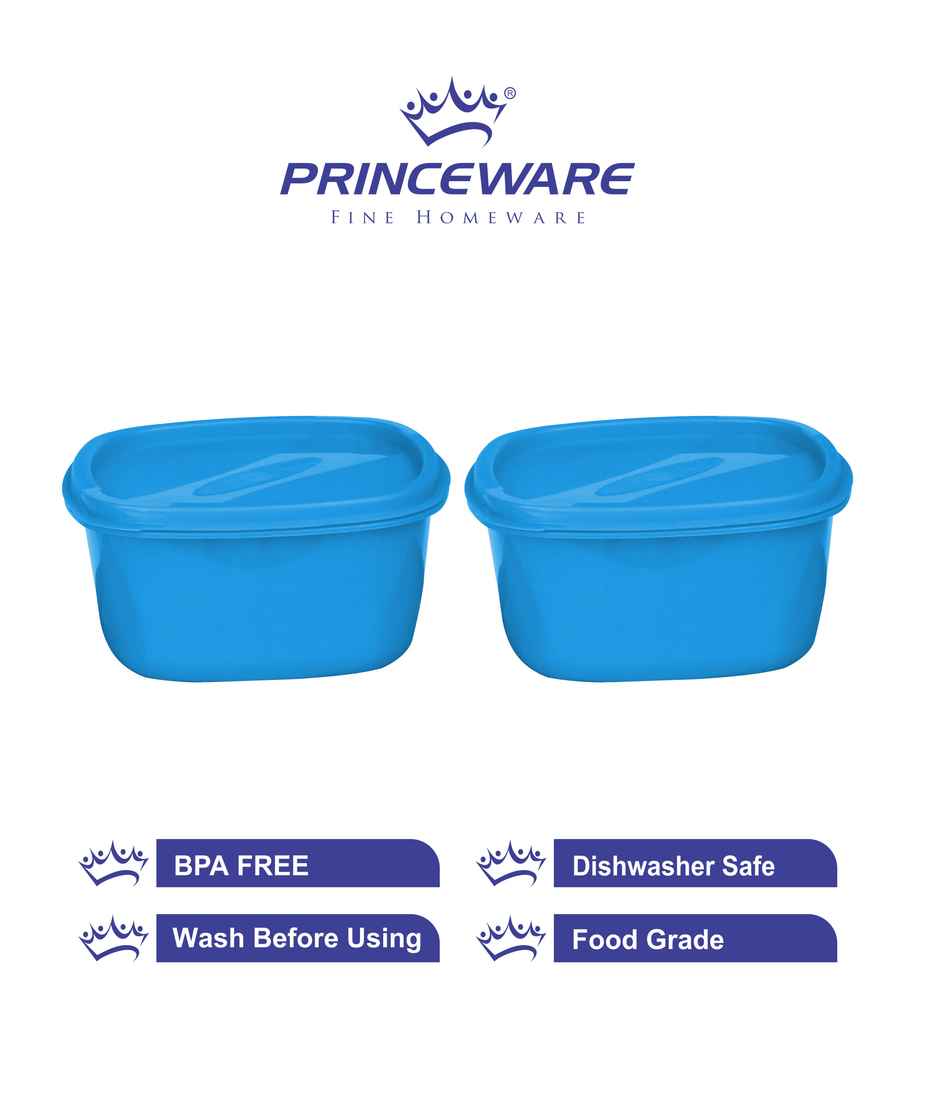 Princeware Store Fresh Square Container Set of 2 Pieces 650 ml Each- Blue