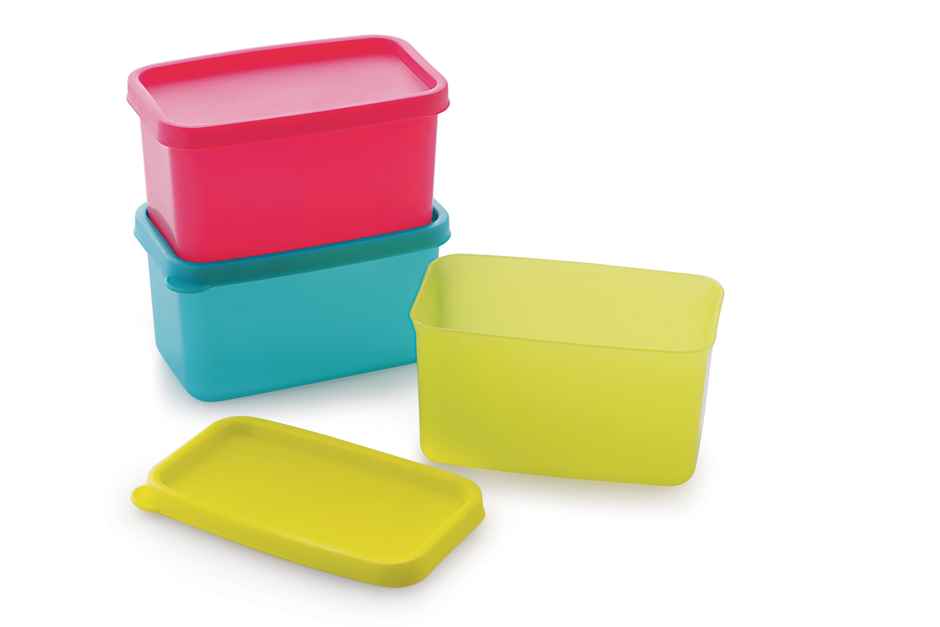 Mastercook Pp 201 Rectangle 3 Pcs Set Multi Colour Containers 250 ml Each