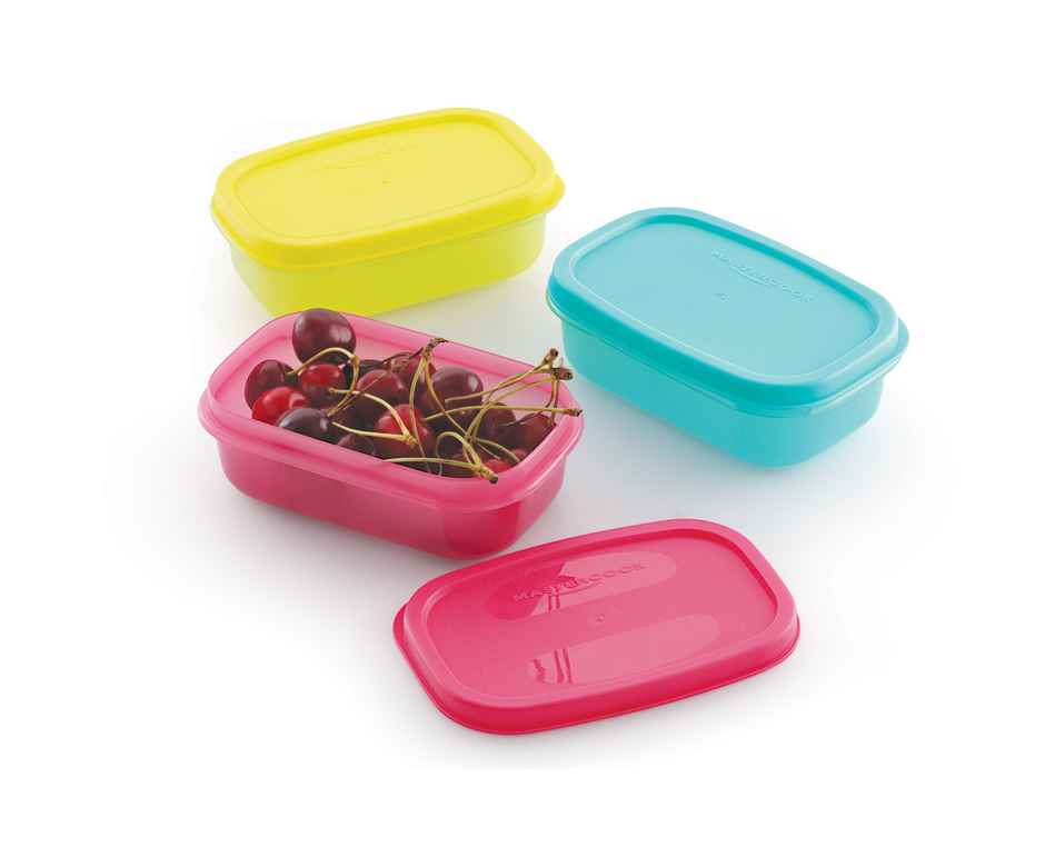 Mastercook Rectangle Container Set | 3 Pcs | Multi-Colour | 150 ml Each