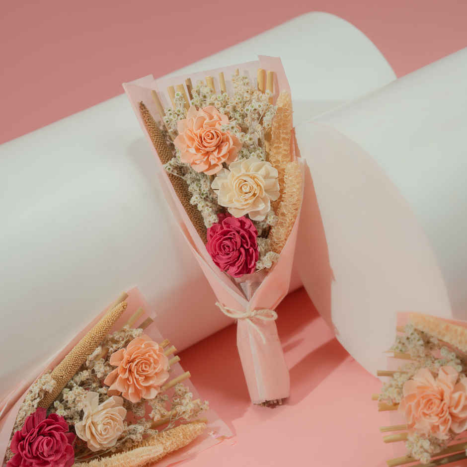 Blush Pink Carnation and Rose Love Dried Flowers Bouquet | Ideal for Gifting | Poshh