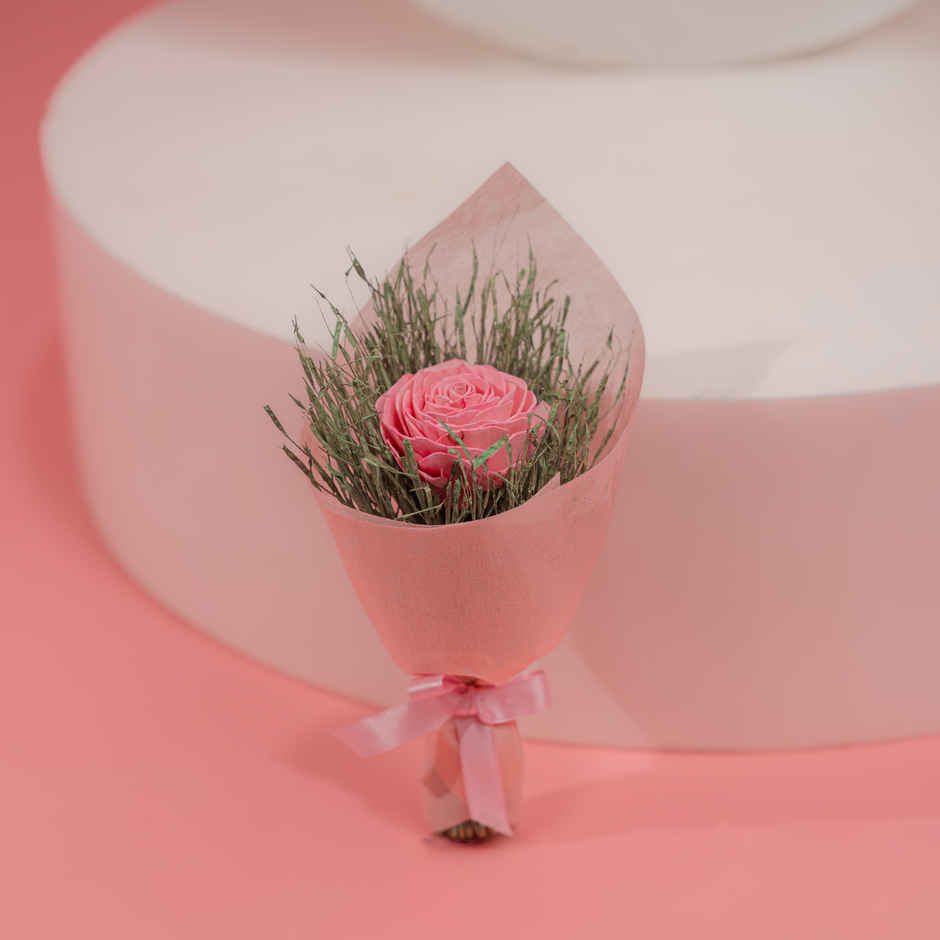 Single Pink Rose Dried Flowers Bouquet | Rooted