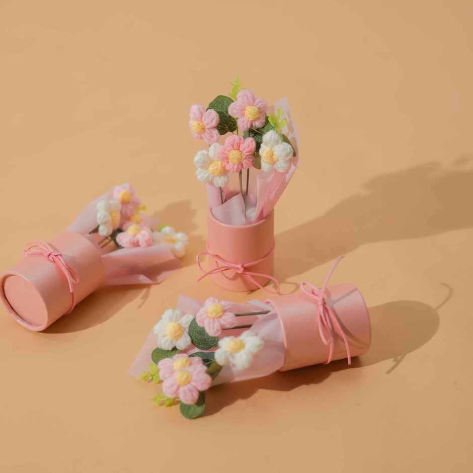 Handcrafted Pink Daisy Crochet Love Flower Bouquet | Ideal for Gifting | Poshh