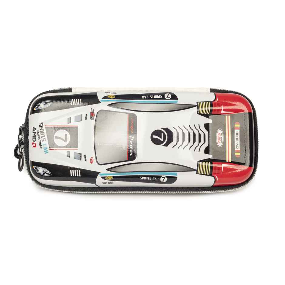 Qips Zip Closure Printed Car Pencil Holder Case - 3889 White