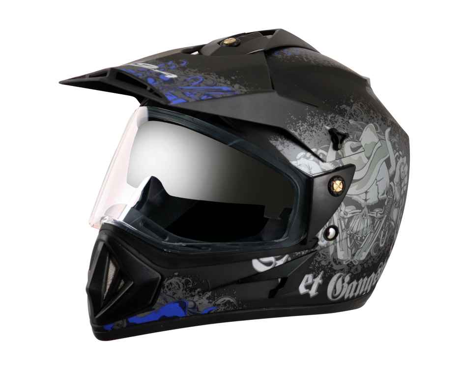 Vega Off Road D/V Gangster Lightweight Full Face Helmet- Dull Black M.Blue - L