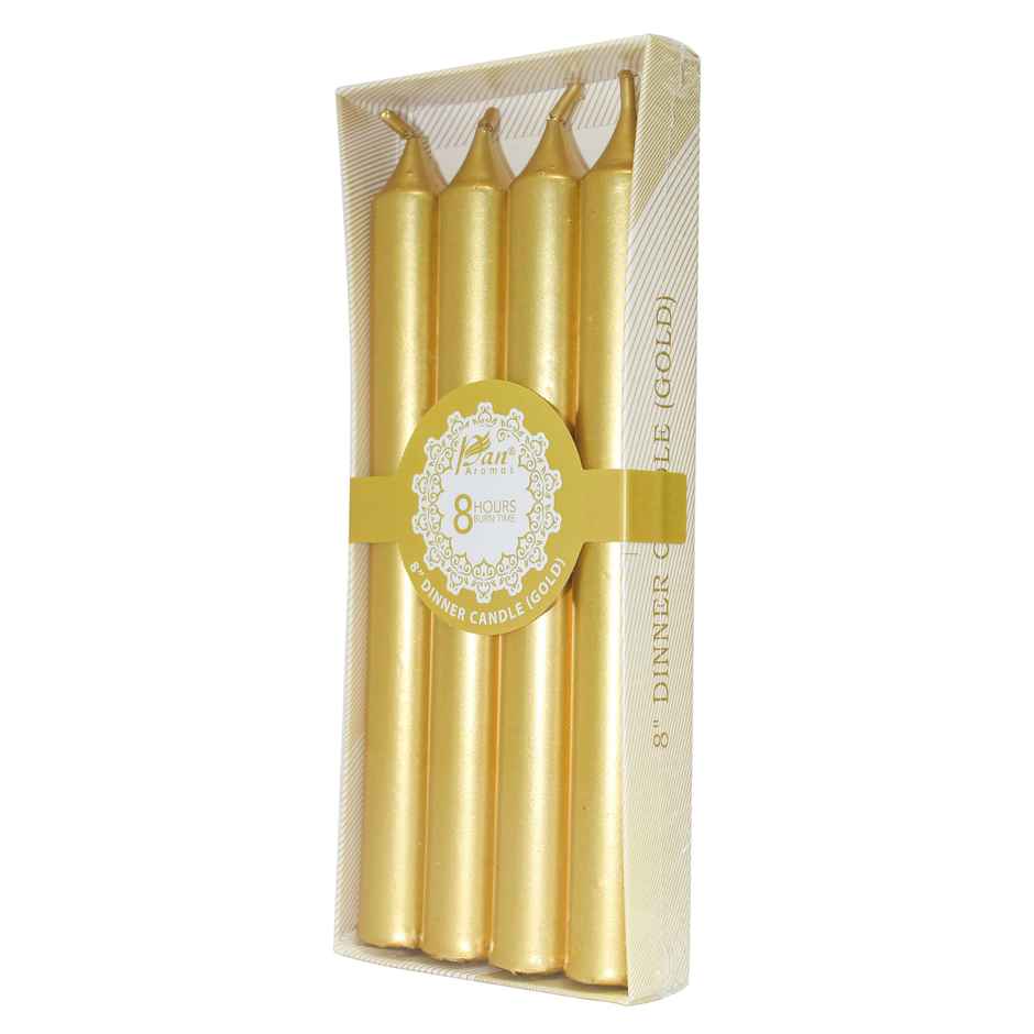 Dinner Decorative Candle | Pack of 4 | 20 cm long | Gold | Pan Aromas