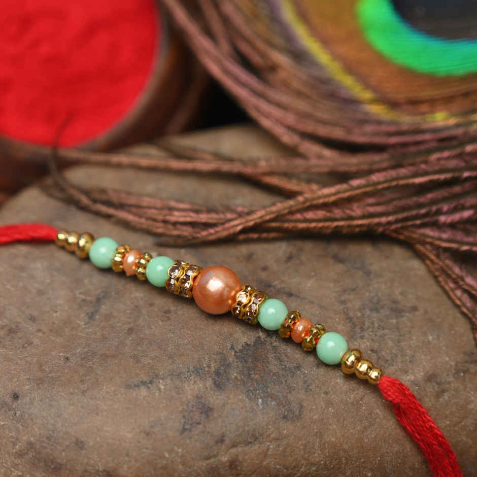 Aurum Beaded Pearl and Mint Moti Rakhi - Fresh and Elegant